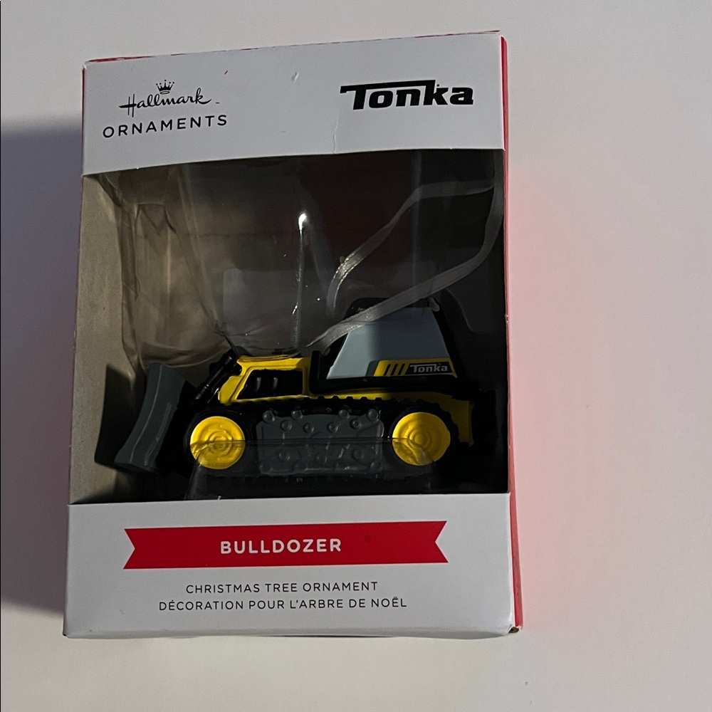 New in Box Hallmark Tonka Black and Yellow Bulldozer Christmas Ornament
